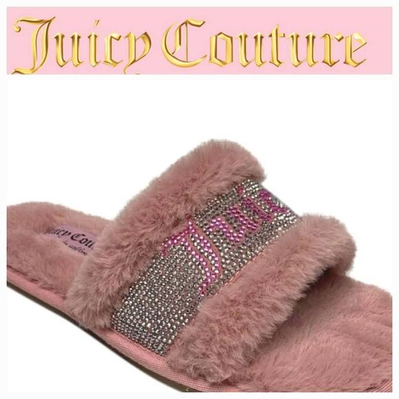 Juicy Couture Halo 2 Rhinestone Logo Slippers- Mauve - Picture 1 of 10